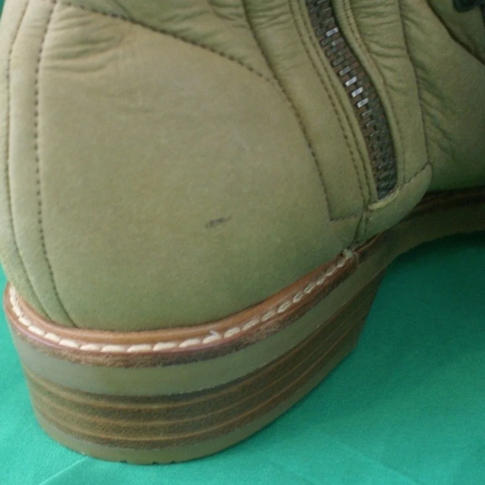 Cole Haan Tan Leather Shearling Lined Tall Lace Up Boots Zip Scalloped Trim W7.5